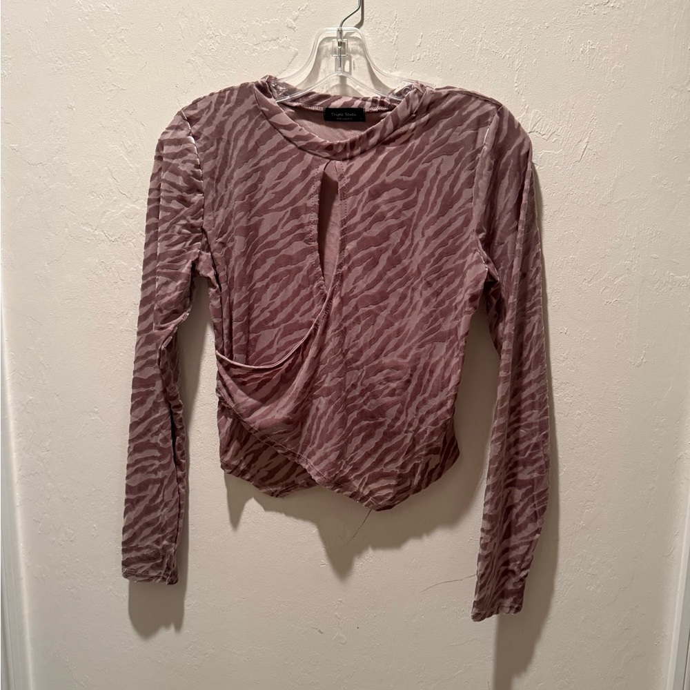 Junior's Triple Seven Zebra Print Long Sleeve Top- Size Large